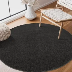 Muratap Uni Rond Effen Laagpolig Vloerkleed Modern Donker Grijs - 150 CM ROND Online