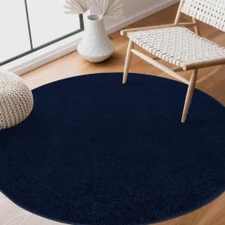 Muratap Uni Rond Effen Laagpolig Vloerkleed Modern Donker Blauw Navy - 120 CM ROND Discount