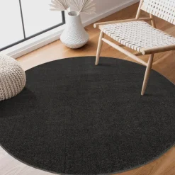 Muratap Uni Rond Effen Laagpolig Vloerkleed Modern Donker Grijs - 300 CM ROND Sale