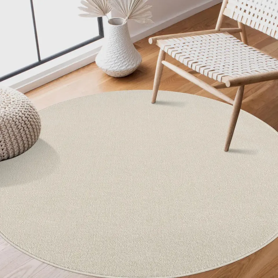 Muratap Uni Rond Effen Laagpolig Vloerkleed Modern Creme - 120 CM ROND New