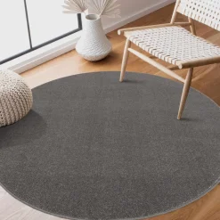 Muratap Uni Rond Effen Laagpolig Vloerkleed Modern Grijs - 120 CM ROND Outlet