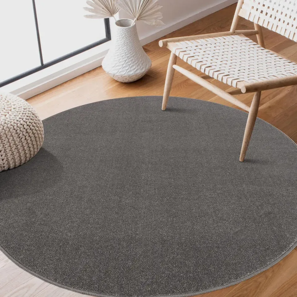Muratap Uni Rond Effen Laagpolig Vloerkleed Modern Grijs - 120 CM ROND Outlet