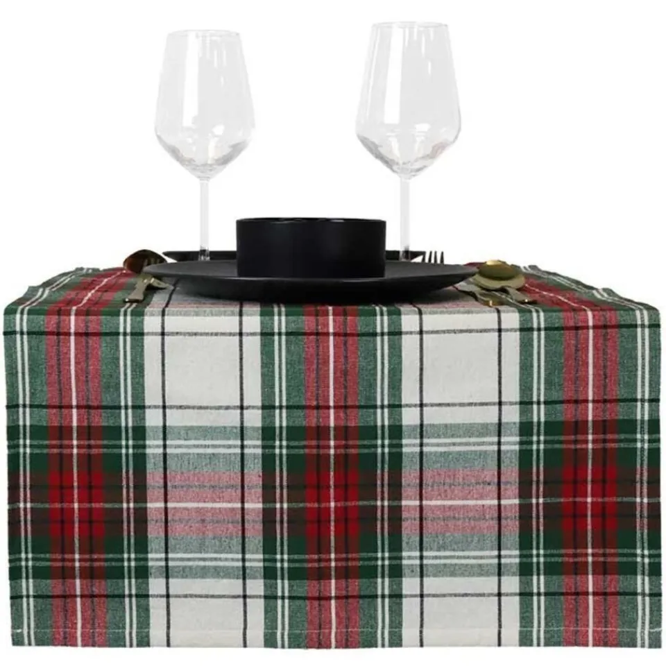 Unique Living - Tafelloper Xmas Tartan - 45x150cm - White Discount