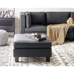 Leen Bakker UNSTAD - Hocker - Zwart - Kunstleer Clearance