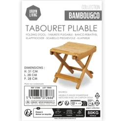 Urban Living Bijzet kruk - Inklapbare kruk - bamboe - 28 x 31 cm Outlet