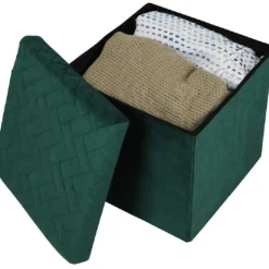 Urban Living poef - hocker - velvet donkergroen - mdf - 38x38 cm Online