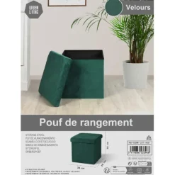 Urban Living poef - hocker - velvet donkergroen - mdf - 38x38 cm Online