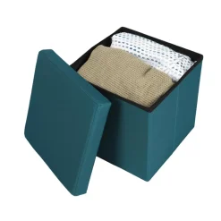 Urban Living poef/hocker/opbergbox - zeeblauw - mdf/stof - 38 x 38 cm Online