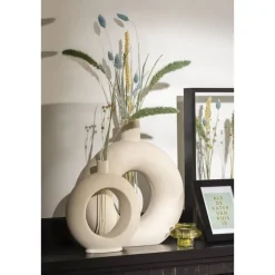 Leen Bakker Vaas Lotus - off-white - keramiek - 22x20x6 cm