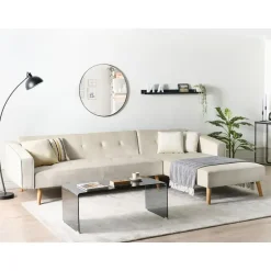 Leen Bakker VADSO - Hoekslaapbank - Lichtbeige - Linkszijdig - Fluweel Best