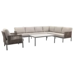 Van der Garde Tuinmeubelen - Premium VDG Sierra hoek loungeset + loungestoel - Naturel/Grijs Outlet