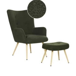 Beliani VEJLE II - Fauteuil met hocker - Donkergroen - Bouclé Discount