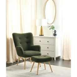 Beliani VEJLE II - Fauteuil met hocker - Donkergroen - Bouclé Discount