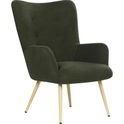Beliani VEJLE II - Fauteuil met hocker - Donkergroen - Bouclé Discount
