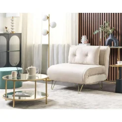 Beliani VESTFOLD - Slaapbank - Beige - Fluweel Outlet