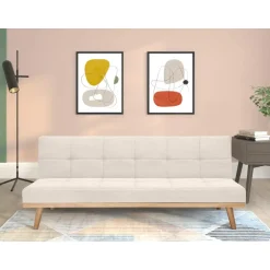 Dorel Home Vicky - 3-zits slaapbank met houten poten / crèmekleurige stof