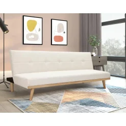 Dorel Home Vicky - 3-zits slaapbank met houten poten / crèmekleurige stof