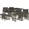 vidaXL - 9 delige Tuinset donkergrijs kussens 4 krukken - PE rattan - 110x106 cm Hot
