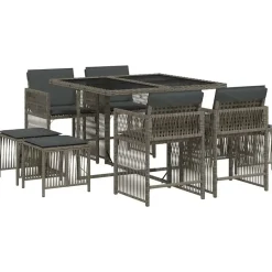 vidaXL - 9 delige Tuinset donkergrijs kussens 4 krukken - PE rattan - 110x106 cm Hot