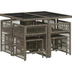 vidaXL - 9 delige Tuinset donkergrijs kussens 4 krukken - PE rattan - 110x106 cm Hot