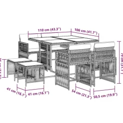 vidaXL - 9 delige Tuinset donkergrijs kussens 4 krukken - PE rattan - 110x106 cm Hot