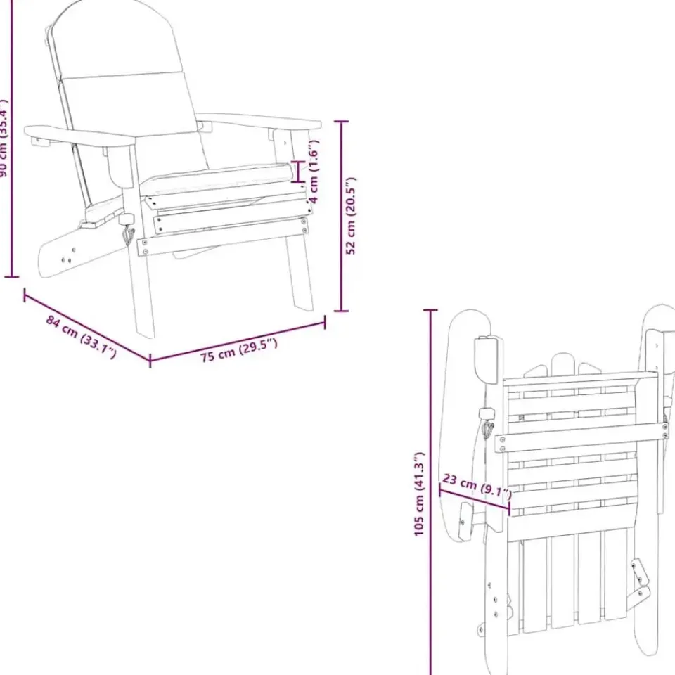vidaXL - Adirondack tuinstoel - Kussens - Bruin - Acaciahout - 75x84x90 cm New