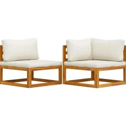 vidaXL - Bankstel - Wit - Acaciahout - 2 stuks - Met kussens Sale