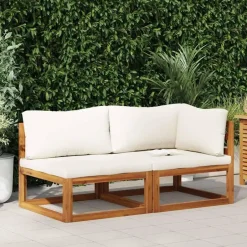 vidaXL - Bankstel - Wit - Acaciahout - 2 stuks - Met kussens Sale