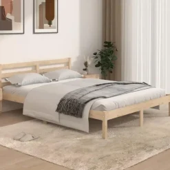 vidaXL - Bed frame met hoofdeinde - Naturel - Massief grenenhout - 140x190 cm Online