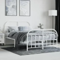 vidaXL - Bed frame met hoofd- en voeteneinde - Wit - Metaal - 120x200 cm Online