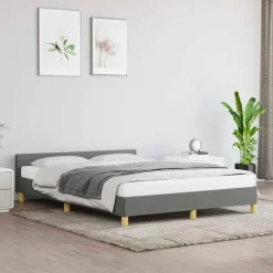 vidaXL - Bed frame met hoofdeinde - Donkergrijs - Stof - 140 x 200 cm Hot
