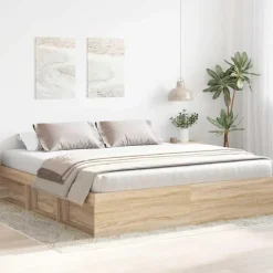 vidaXL - Bed frame met opbergruimte - Sonoma eikenkleurig - Hout - 200x200 cm Online