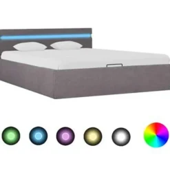 vidaXL - Bed met opbergruimte en LED - Hydraulische - Taupe - Stof - 120x200 cm Best