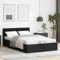 vidaXL - Bed met opbergruimte incl. LED - zwart - Kunstleer - 120x200 cm Clearance