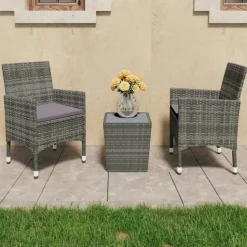 vidaXL - Bistroset - Grijs - Poly rattan en gehard glas - 3 stuks Sale