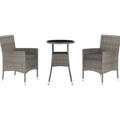 vidaXL - Bistroset - Grijs - Poly rattan - 3 stuks - Met kussens