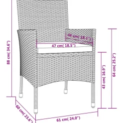 vidaXL - Bistroset - Grijs - Poly rattan - 3 stuks - Met kussens