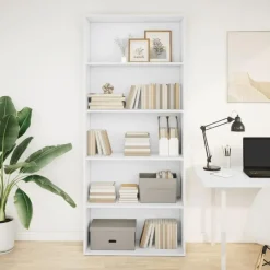 vidaXL - Boekenkast met 5 vakken voor kantoor - Wit - Hout - 80x30x189 cm New