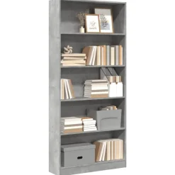 vidaXL - Boekenkast met 5 vakken - Betongrijs - Bewerkt hout - 80x24x176 cm Hot