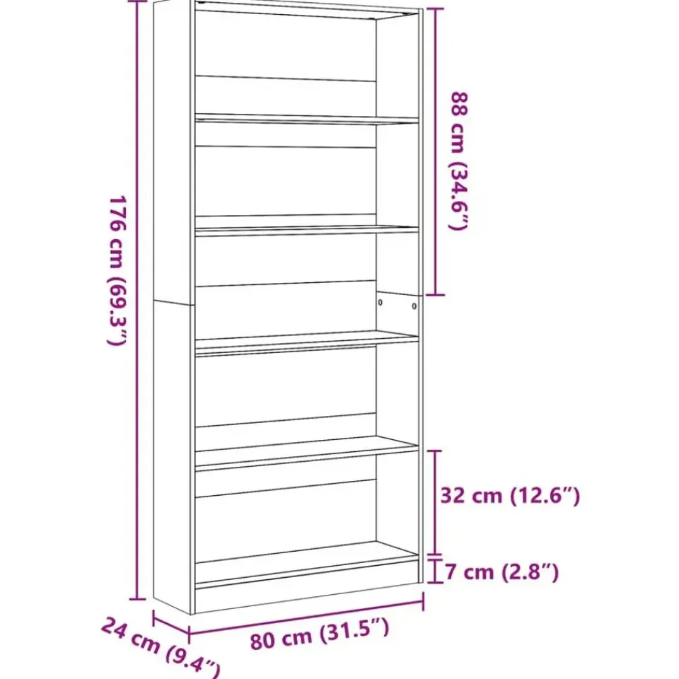 vidaXL - Boekenkast met 5 vakken - Betongrijs - Bewerkt hout - 80x24x176 cm Hot