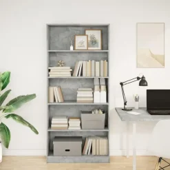 vidaXL - Boekenkast met 5 vakken - Betongrijs - Bewerkt hout - 80x24x176 cm Hot