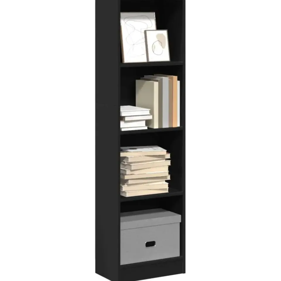 vidaXL - Boekenkast met 4 vakken - Zwart - Bewerkt hout - 40x24x143 cm Clearance