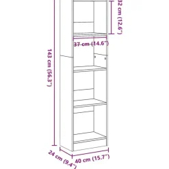 vidaXL - Boekenkast met 4 vakken - Zwart - Bewerkt hout - 40x24x143 cm Clearance