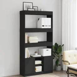 vidaXL - Boekenkast met deuren en 5 vakken - Zwart - Bewerkt hout - 92x33x180 cm Online
