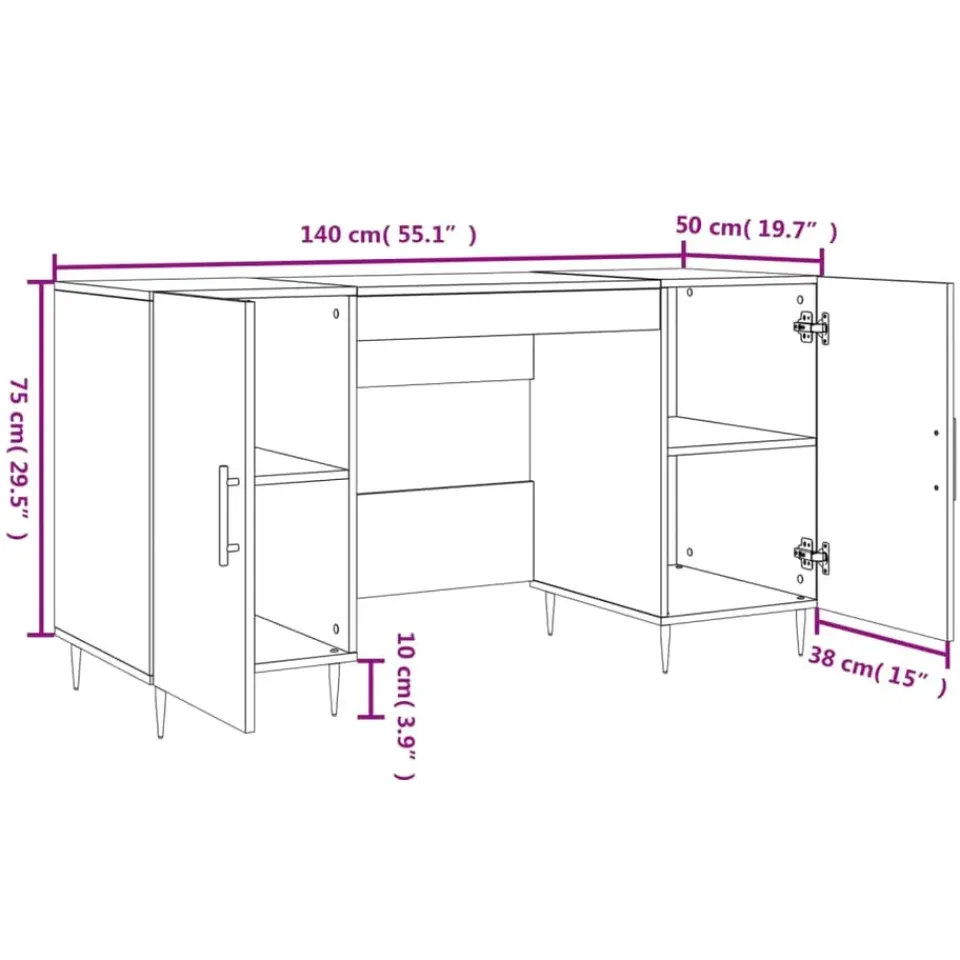 vidaXL - Bureau - Wit - Bewerkt hout