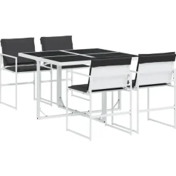 vidaXL - 5-delige inklapbaar Tuinset met kussens -Wit textileen - 110x107 cm Discount