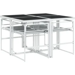 vidaXL - 5-delige inklapbaar Tuinset met kussens -Wit textileen - 110x107 cm Discount