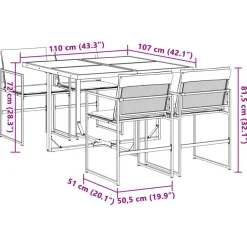 vidaXL - 5-delige inklapbaar Tuinset met kussens -Wit textileen - 110x107 cm Discount