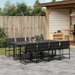 vidaXL - 9-delige inklapbaar Tuinset gris kussens -Zwart textileen - 220x107 cm Online