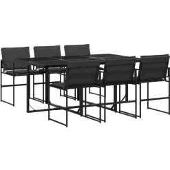 vidaXL - 7-delige inklapbaar Tuinset gris kussens -Zwart textileen - 165x107 cm Clearance